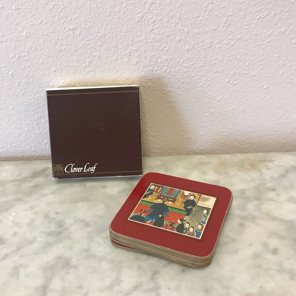 Vintage Clover Leaf Asian 6 table mats / coasters Made in United Kingdom - Picture 8 of 9
